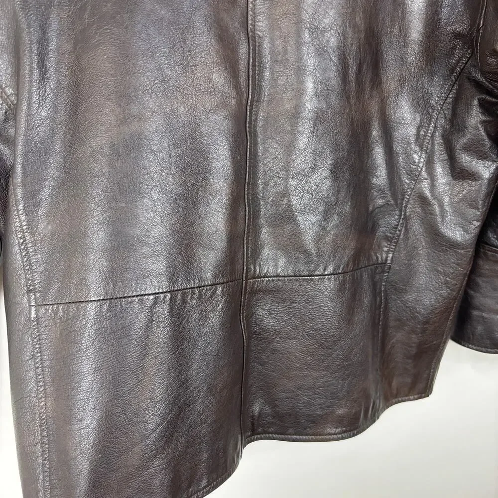 VINTAGE Brown Leather Jacket Distressed Patina size 54 (52